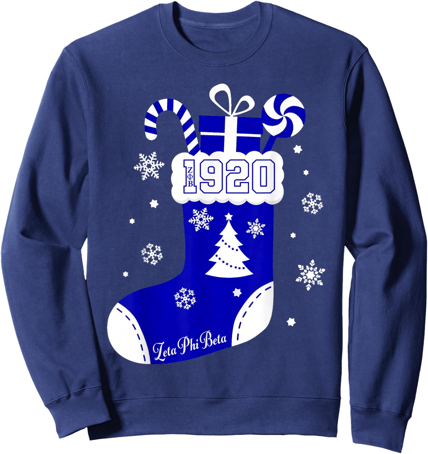 Christmas Sock Candy Cane ZEta Women Girls Apparel Black Casual Modern Holiday Sweatshirt - Sweatshirt | Navy