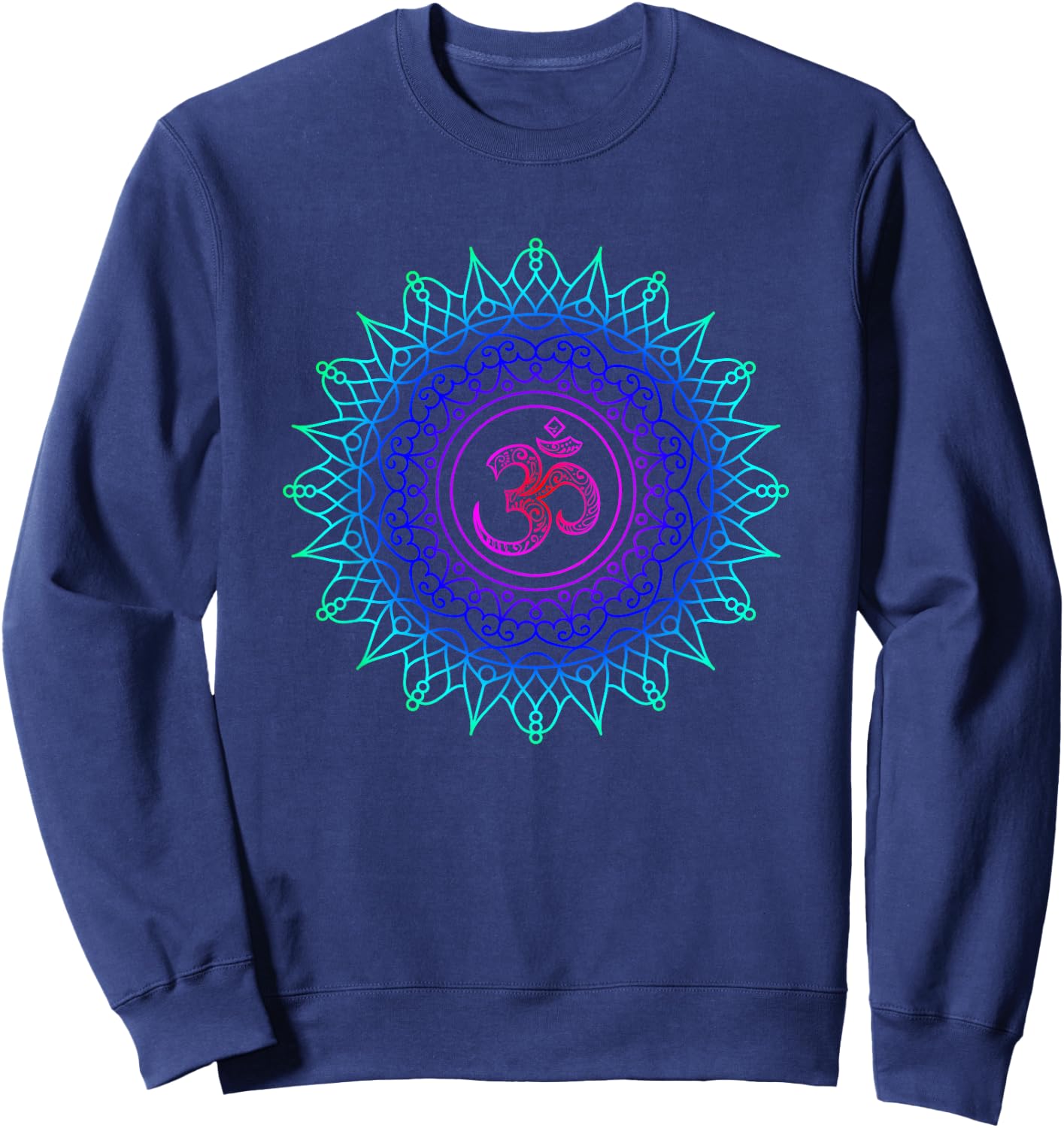 Om Mandala Rainbow | Spiritual New Age Buddhist Yoga T Shirt Sweatshirt - Sweatshirt | Navy