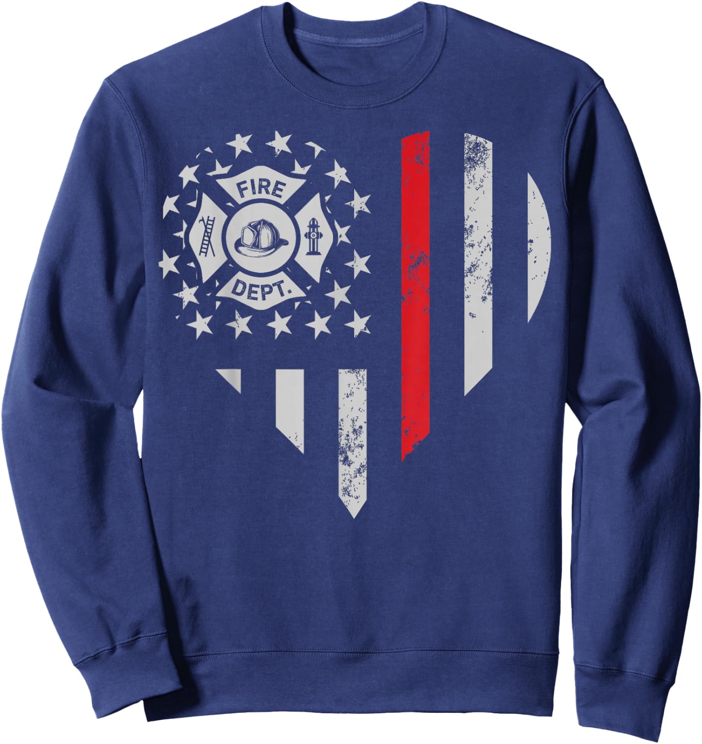 Firefighter Love Thin Red Line Heart 4th of July USA Flag Sweatshirt - Sweatshirt | Navy