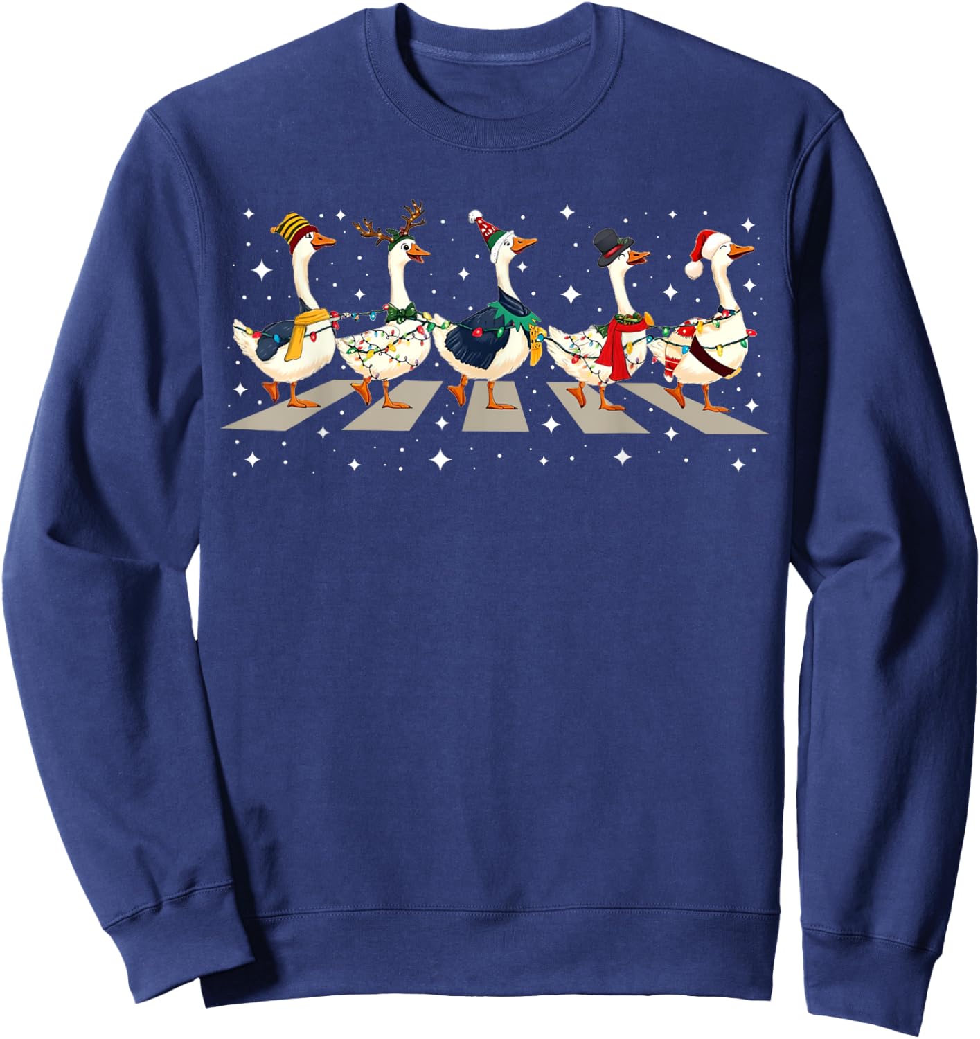Duck Bird Lover Funny Santa Ducks Crossing Road Christmas PJ Sweatshirt - Sweatshirt | Navy