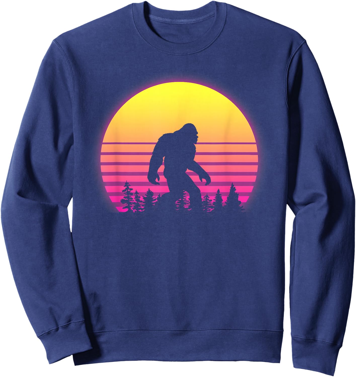 Retro Bigfoot Silhouette Vintage Sun - Believe 80's Sweatshirt - Sweatshirt | Navy