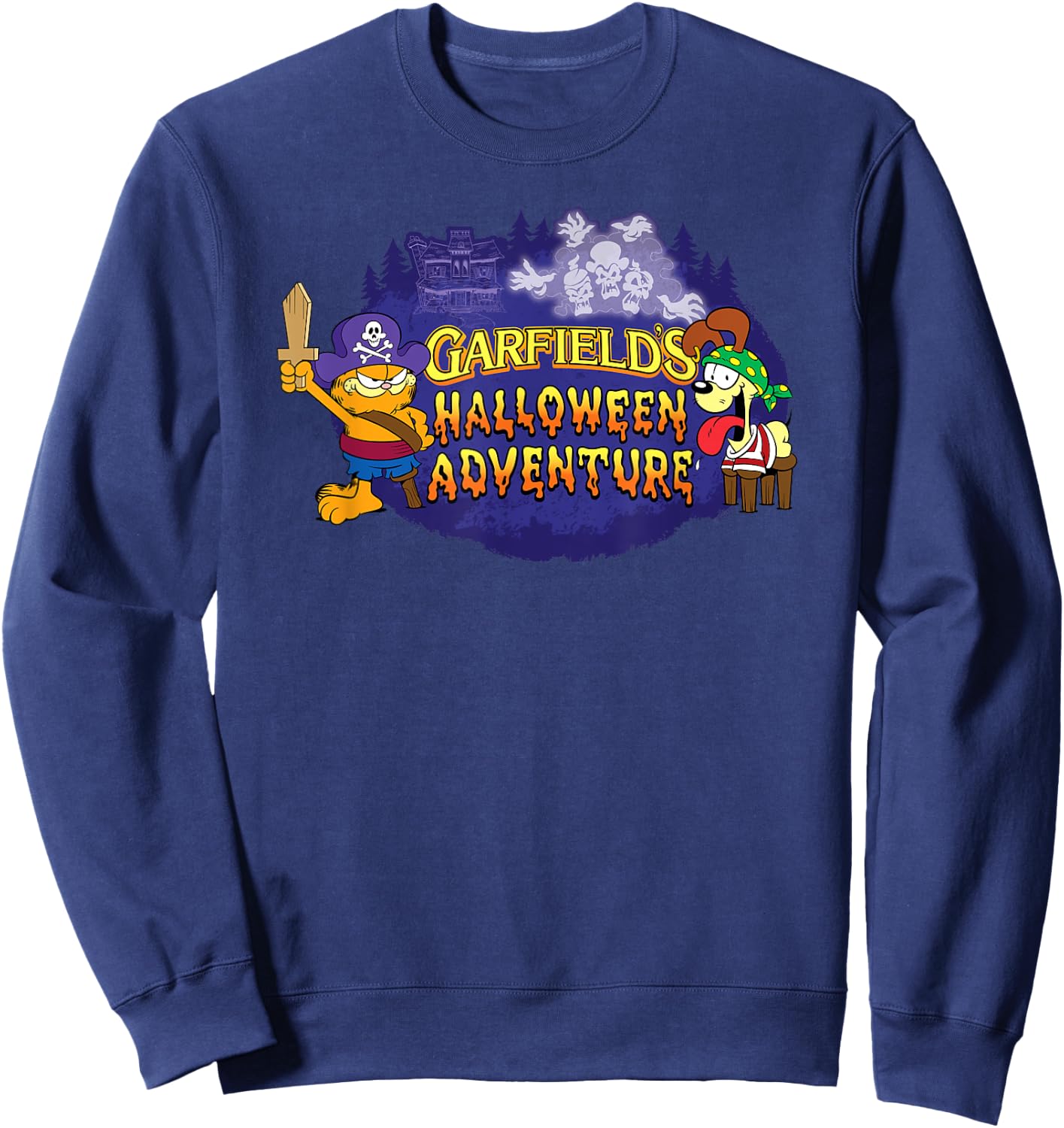Garfield Halloween Adventure Pirate Cat and Dog Cartoon Sweatshirt - Sweatshirt | Navy