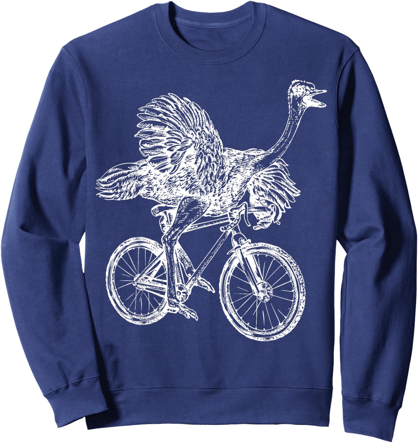 Funny Vintage Ostrich Riding Bicycle Cycling Animal Lover Sweatshirt - Sweatshirt | Navy