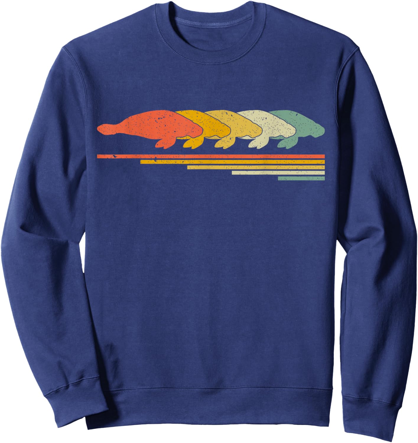Manatee Retro Vintage 70s 80s Animal Lover Sweatshirt - Sweatshirt | Navy