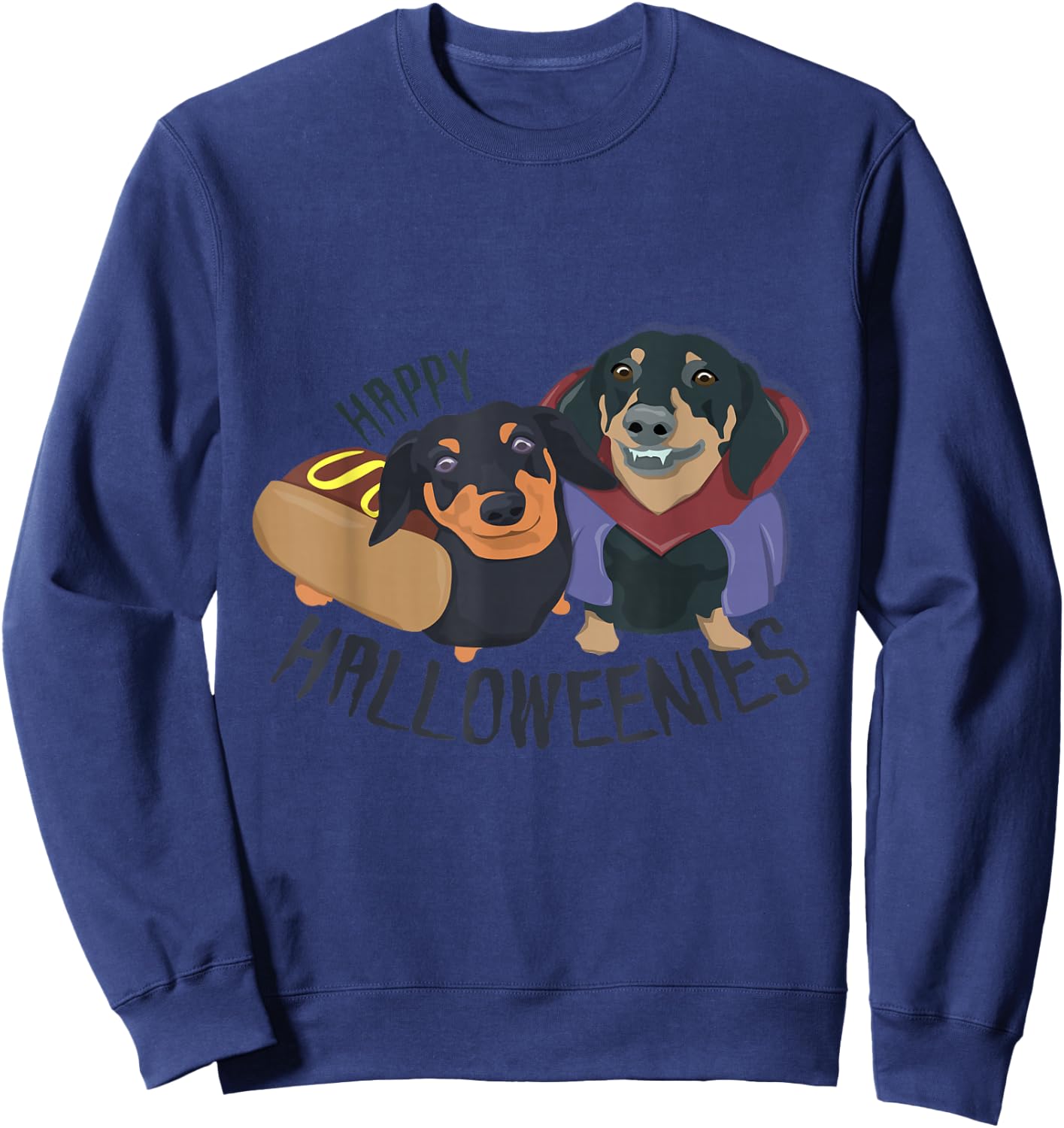Happy Halloweenies Halloween Dachshund Weiner Dogs Sweatshirt - Sweatshirt | Navy