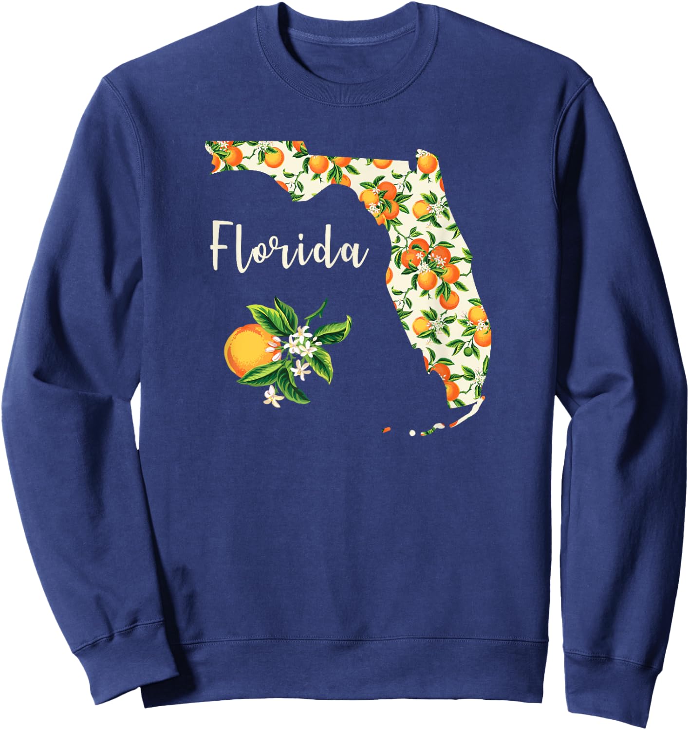 Florida Floral Orange Blossom Handwritten State Inspired Sweatshirt - Sweatshirt | Navy