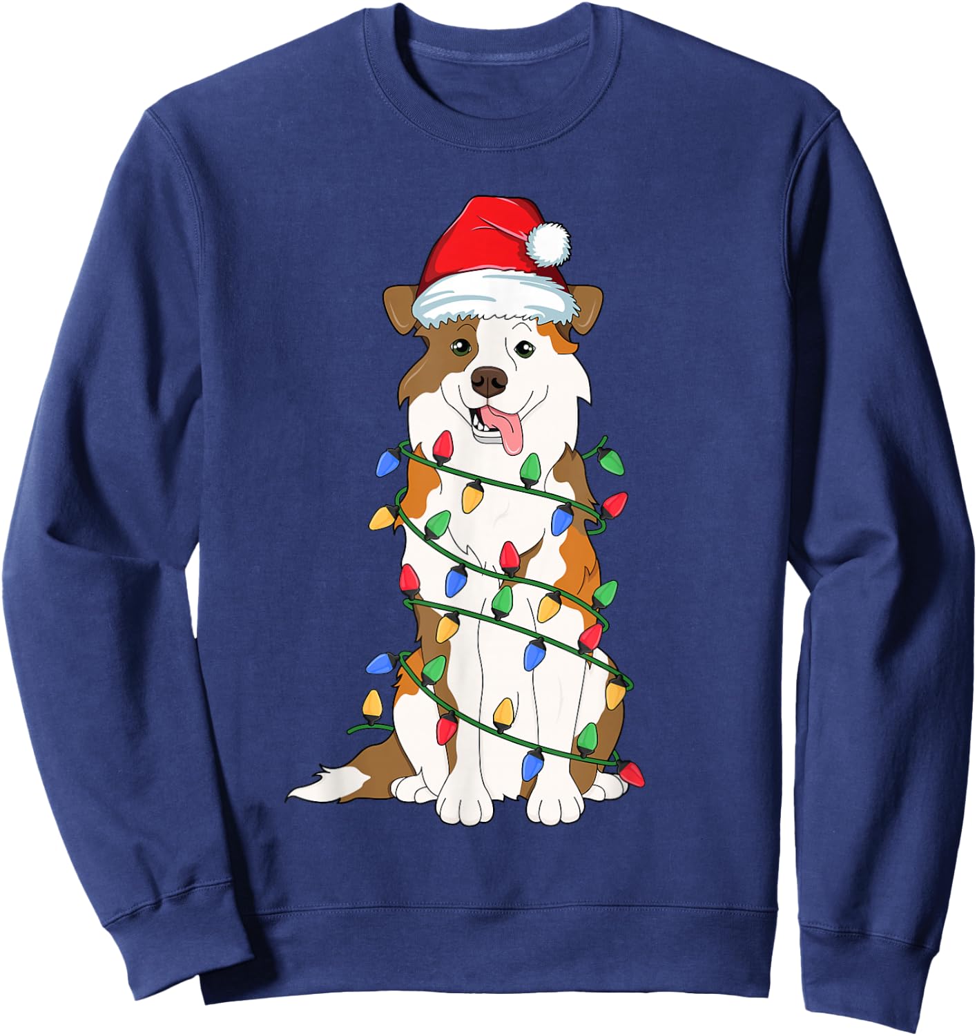 Australian Shepherd Christmas Tree Light Aussie Xmas Dog Men Women Kids Sweatshirt - Sweatshirt | Navy