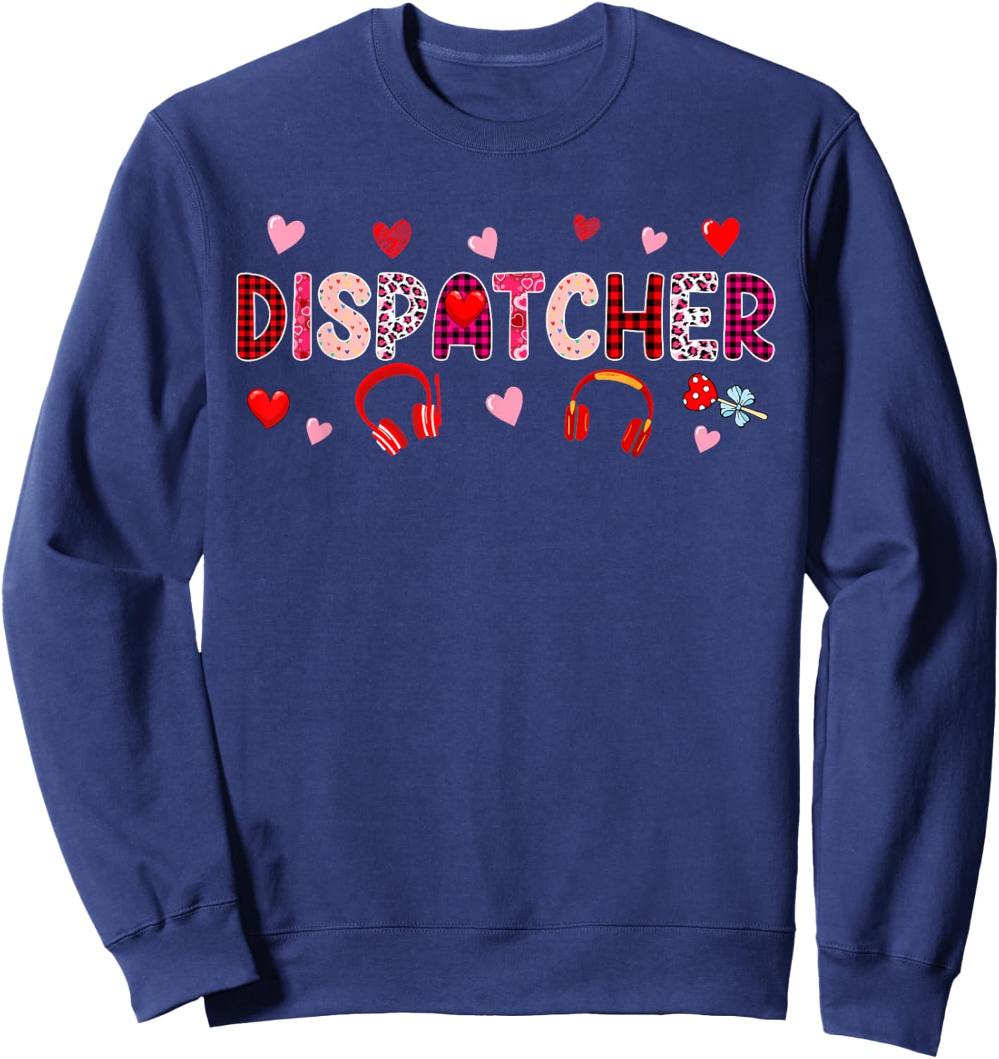 Dispatcher Tools Valentine's Day Leopard Cute Hearts Sweatshirt - Sweatshirt | Navy