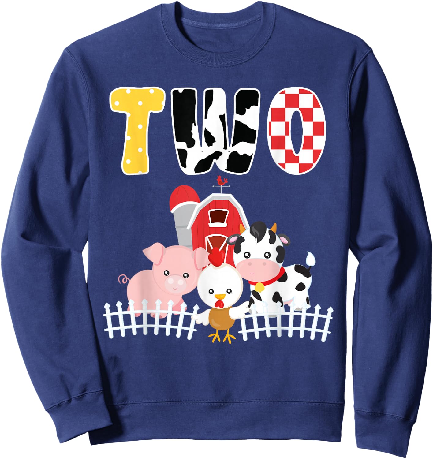 Barnyard Farm Animals 2nd Birthday 2 Year Old Birthday Shirt Sweatshirt - Sweatshirt | Navy