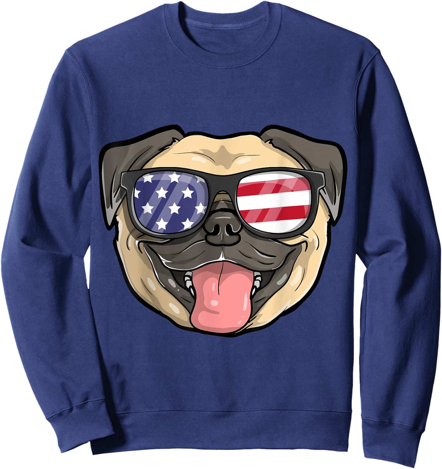 Pug Dog Patriotic USA 4th of July American Cute Gift Sweatshirt - Sweatshirt | Navy