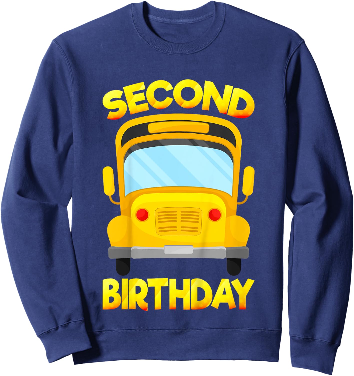 Kids 2 Years Old Kids 2nd Birthday Second School Bus Birthday Sweatshirt - Sweatshirt | Navy