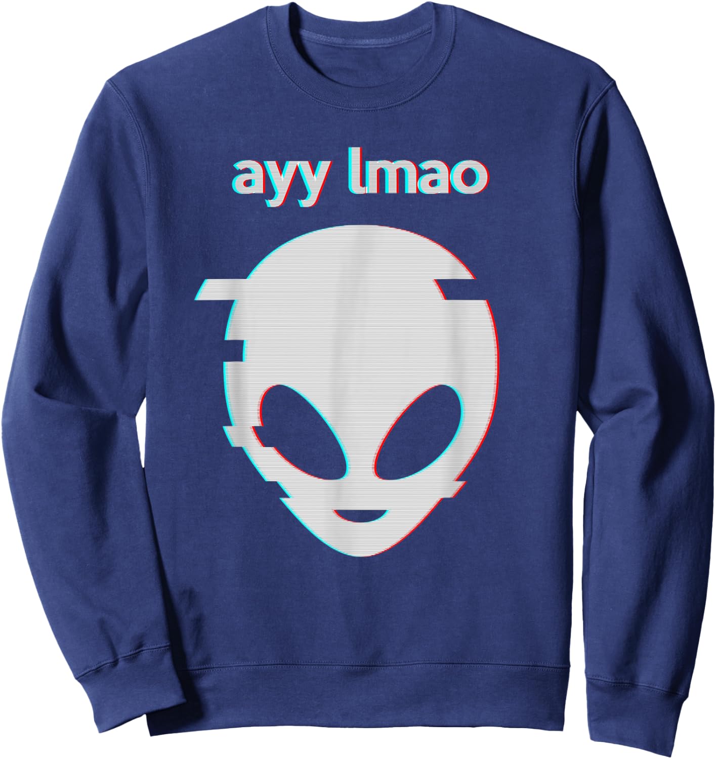 Vaporwave Ayy Lmao Meme Glitch art design Style Alien face Sweatshirt - Sweatshirt | Navy