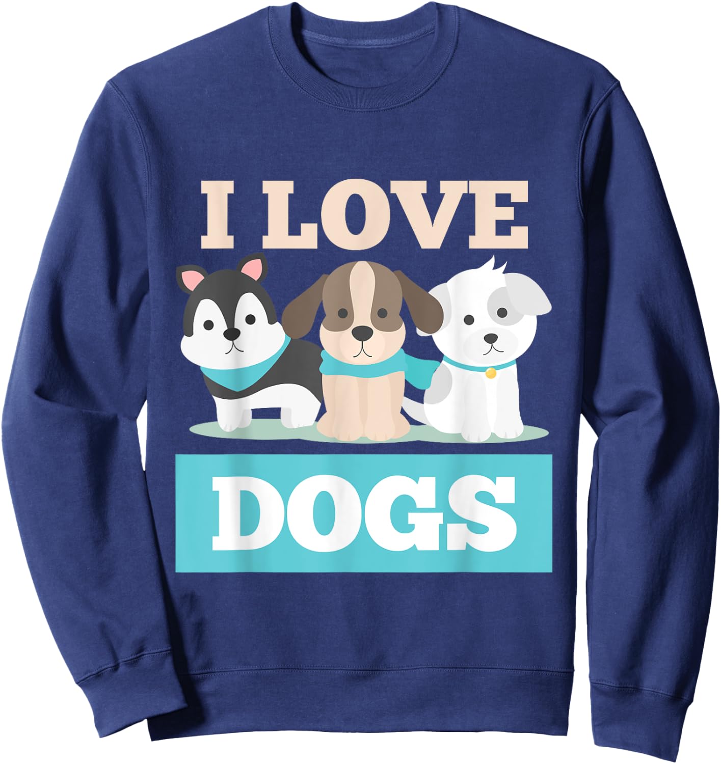 I Love Dogs Paw Print Heart Pet Lover Novelty Sweatshirt - Sweatshirt | Navy
