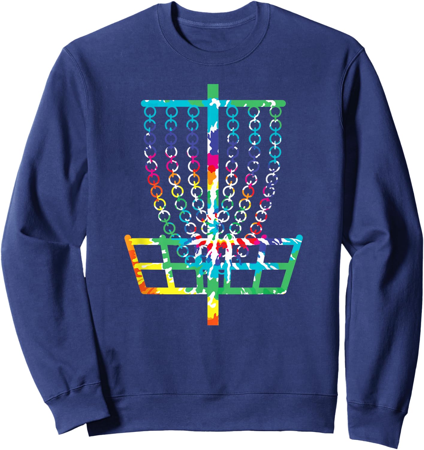 Retro Disc Golf Basket Hippie Rainbow Tie Dye Disc Golfer Sweatshirt - Sweatshirt | Navy