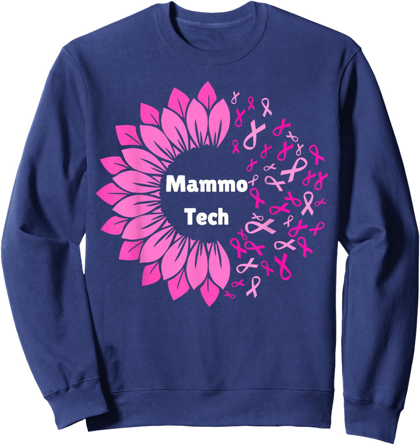 Retro Sunflower Ribbon Mammo Tech Mammography Technologist Sweatshirt - Sweatshirt | Navy