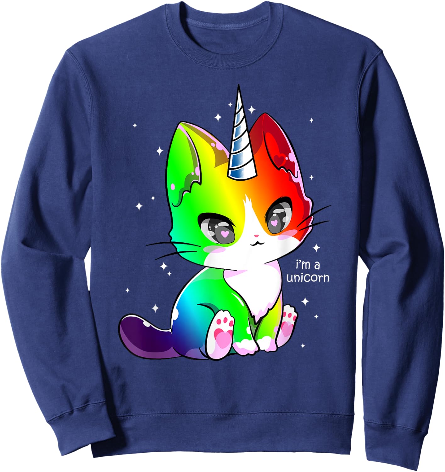 Caticorn Unicorn Cat Kittycorn Girls Women Rainbow Caticorn Sweatshirt - Sweatshirt | Navy