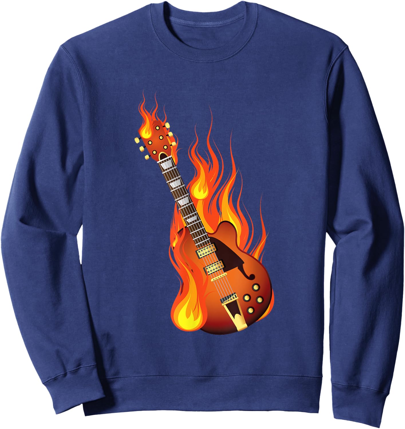 Burning On Fire Rock Guitar Heavy Metal Music Gift Sweatshirt - Sweatshirt | Navy