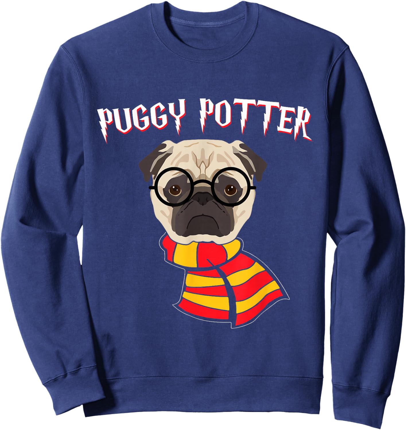 Pug Dog Pet Gift Puggy Potter Nerd Pug Dog Sweatshirt - Sweatshirt | Navy
