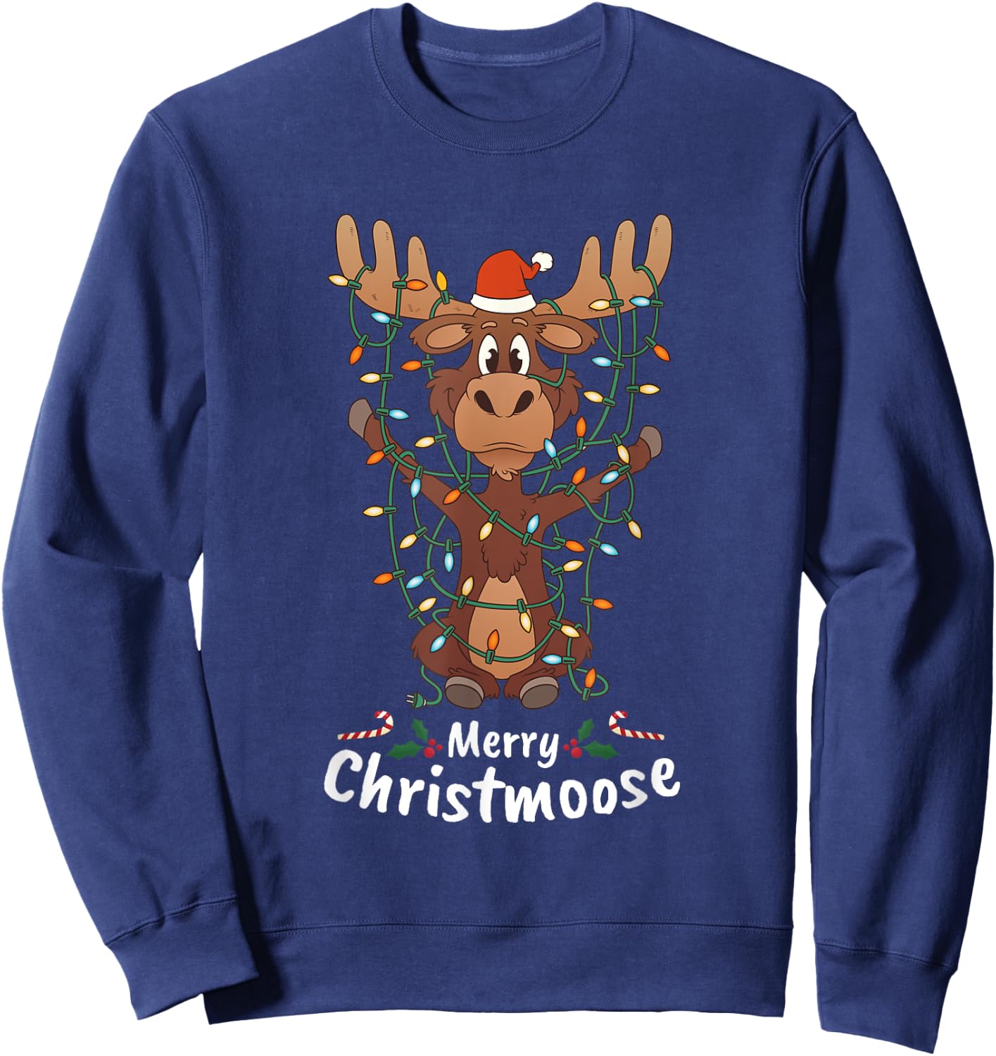 Merry Christmas Elk Christmas Tree Lighted Gift Sweatshirt - Sweatshirt | Navy