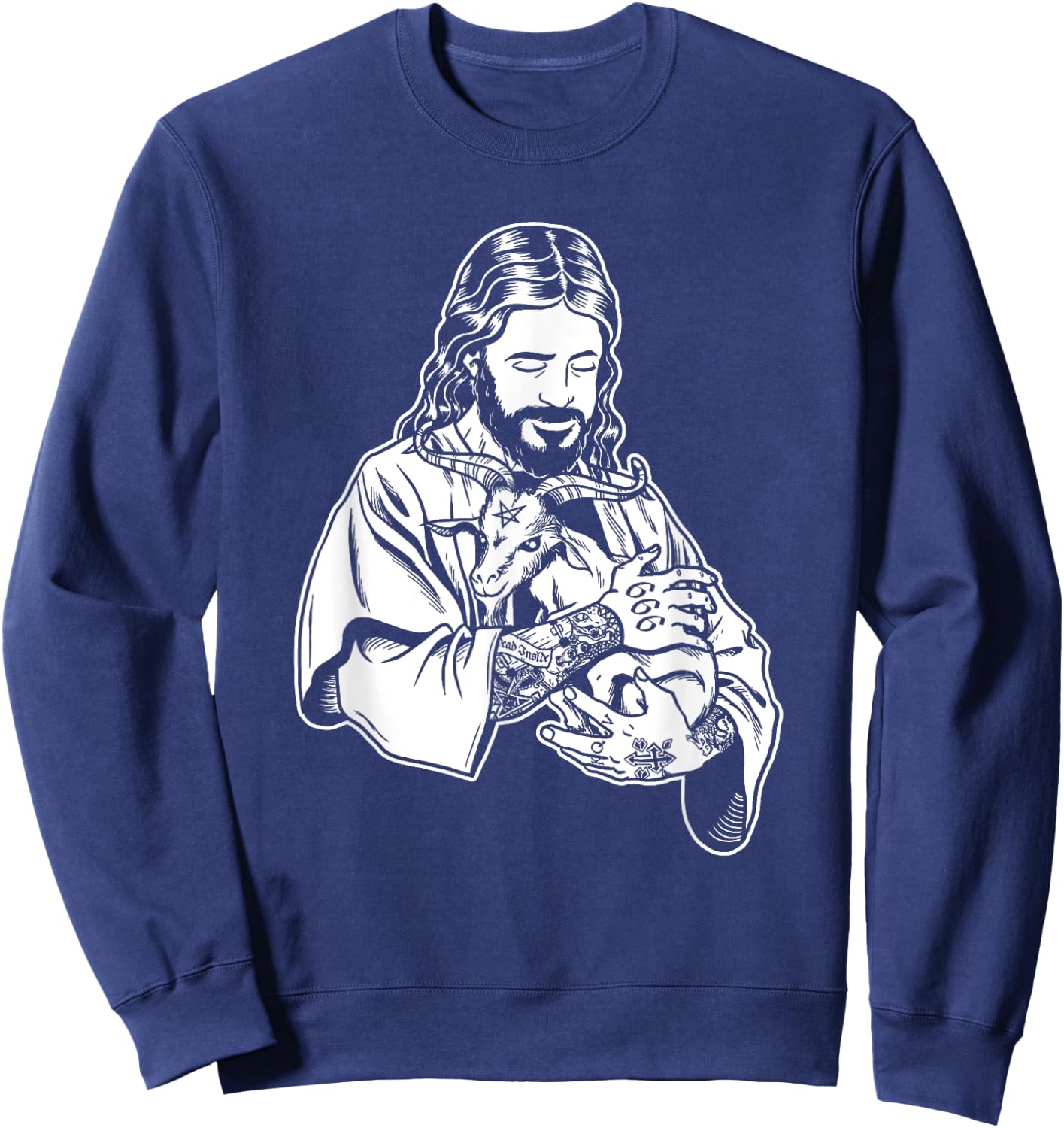 Blackcraft Jesus Loves Satan Baphomet goat Atheist Sweatshirt - Sweatshirt | Navy
