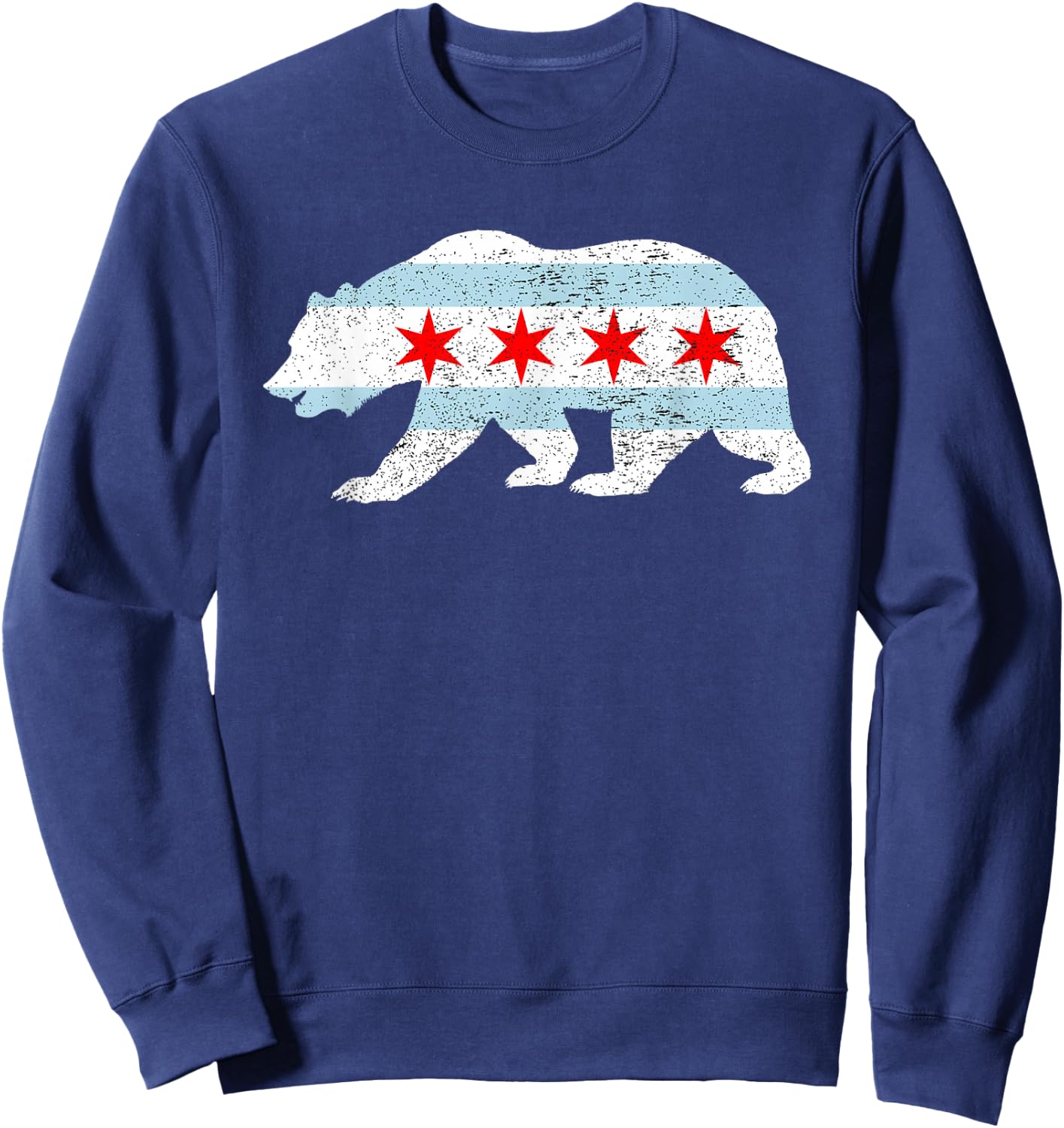 Sweet Vintage Retro Chicago City Flag Bear Print Sweatshirt - Sweatshirt | Navy