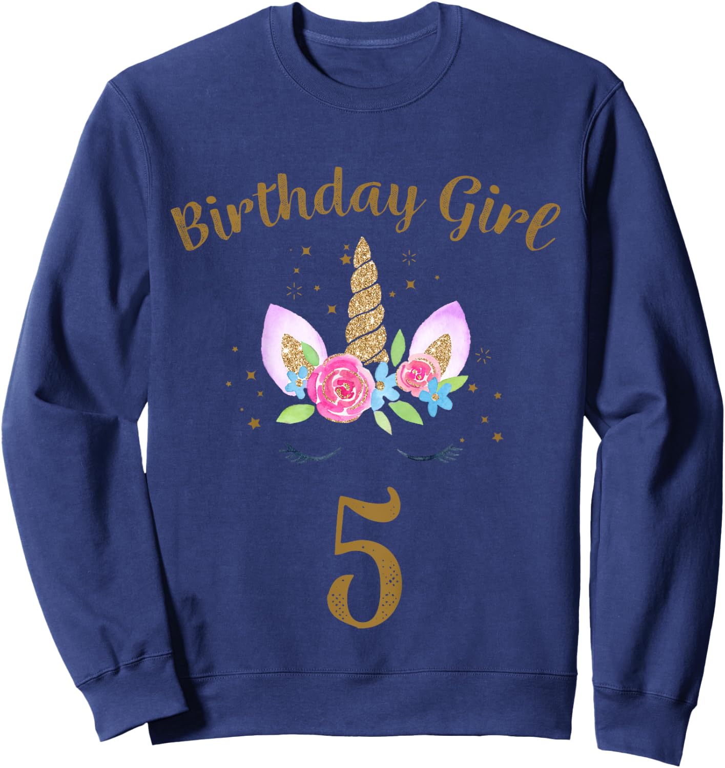 Kids 5th Birthday Girl Unicorn Shirt 5th Birthday Outfit Sweatshirt - Sweatshirt | Navy