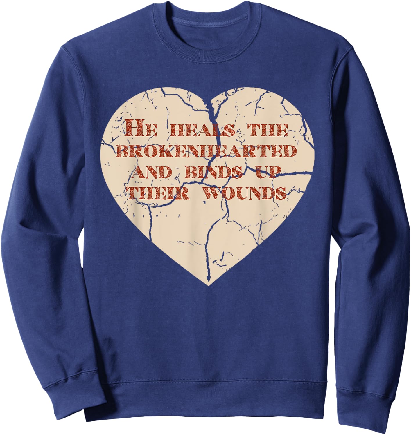 God and Christian Psalm 147:3 Healing Heart Jesus Sweatshirt - Sweatshirt | Navy