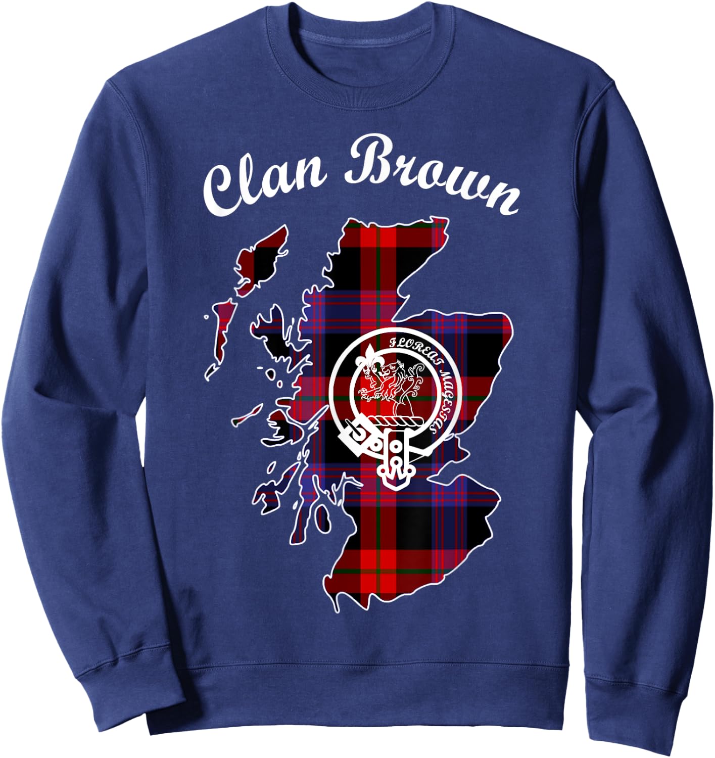 Brown map surname last name Scottish Clan tartan crest Sweatshirt - Sweatshirt | Navy