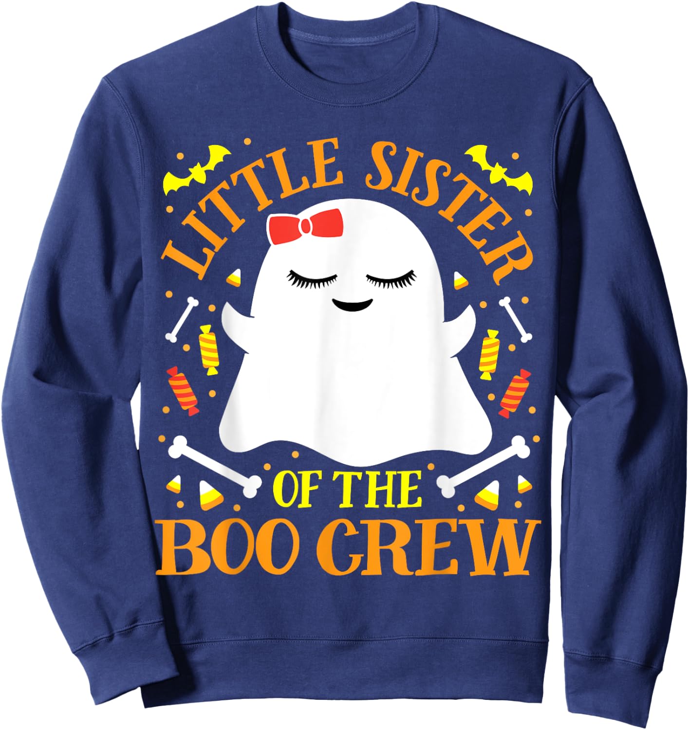 Little Sister Boo Crew Ghost Matching Family Girls Halloween Sweatshirt - Sweatshirt | Navy