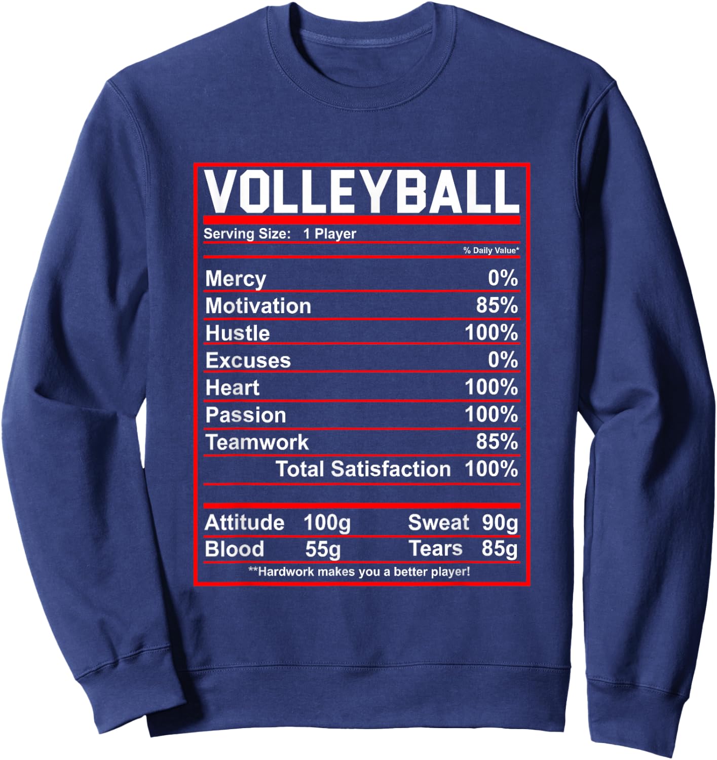 Funny Volleyball Nutrition Facts Women Men Sweatshirt - Sweatshirt | Navy