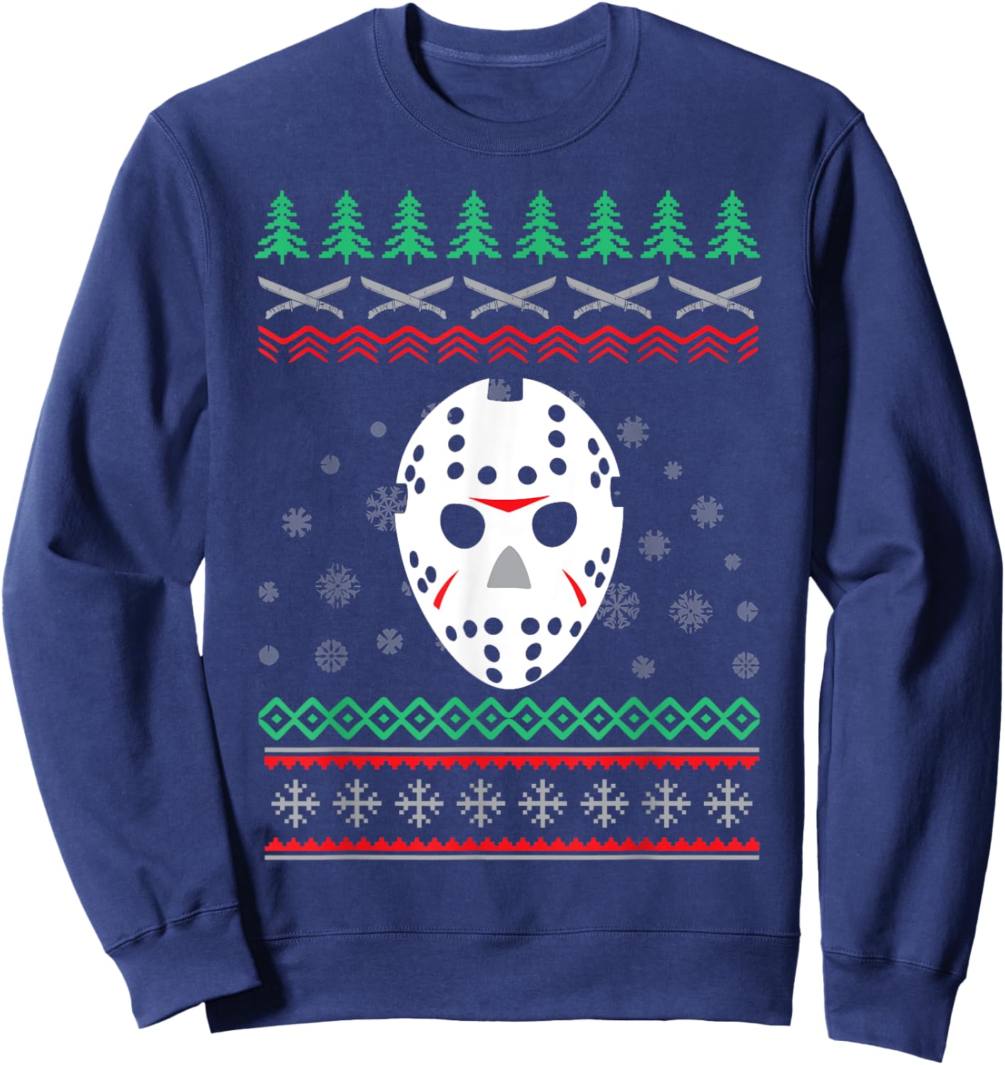 Jason Hockey Mask Ugly Christmas Holiday Festive Sweatshirt - Sweatshirt | Navy