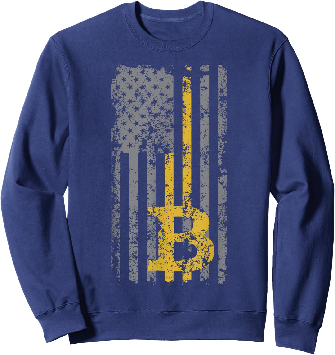 Bitcoin USA Flag Distressed Digital Currency Lover Sweatshirt - Sweatshirt | Navy