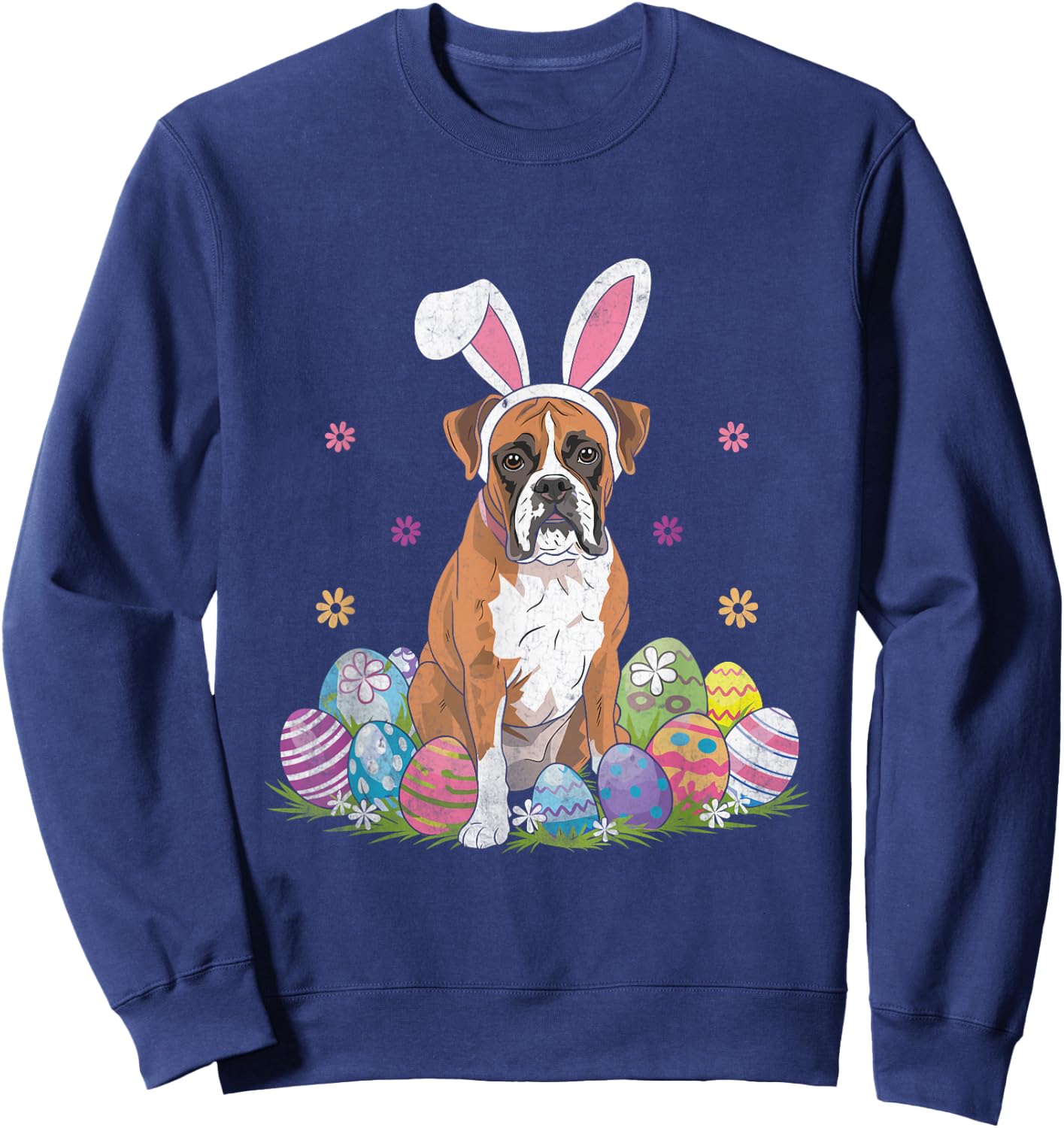Boxer Dog Bunny Easter Sunday Pet Dogs Boxers Sweatshirt - Sweatshirt | Navy