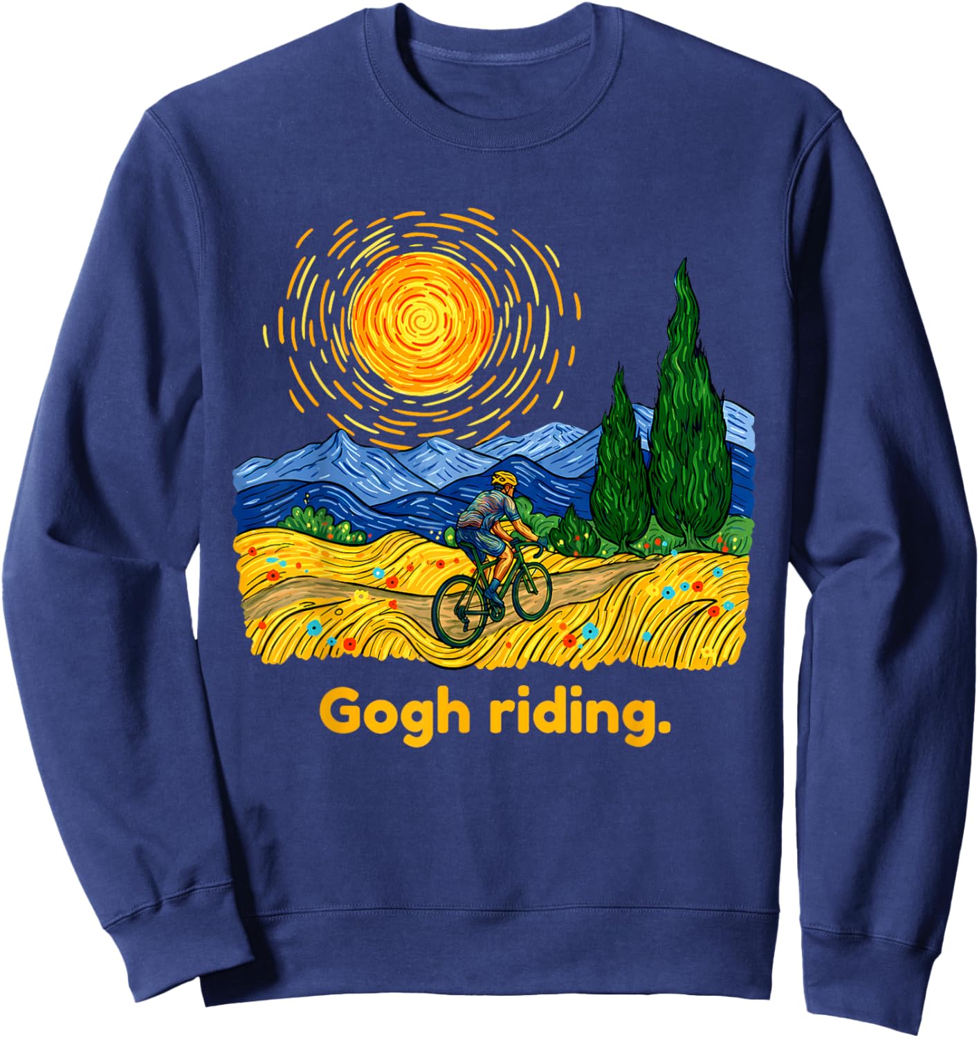Gogh Riding Funny Cycling Van Gogh Art Bike Sweatshirt - Sweatshirt | Navy