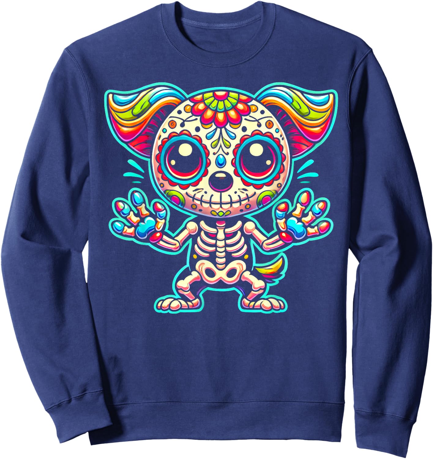 Day of the Dead Sugar Skull Dog Skeleton Cute Pet Lovers Men Women Kids Sweatshirt - Sweatshirt | Navy