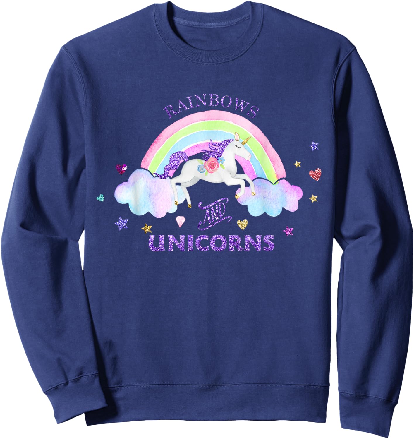 Rainbows and Unicorns - Magical Cute Glitter Gift Sweatshirt - Sweatshirt | Navy