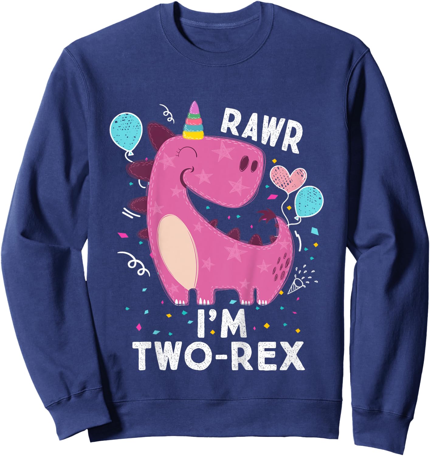 Rawr I'm Two-Rex 2nd Birthday Gifts 2 Year Old Dinosaur Sweatshirt - Sweatshirt | Navy