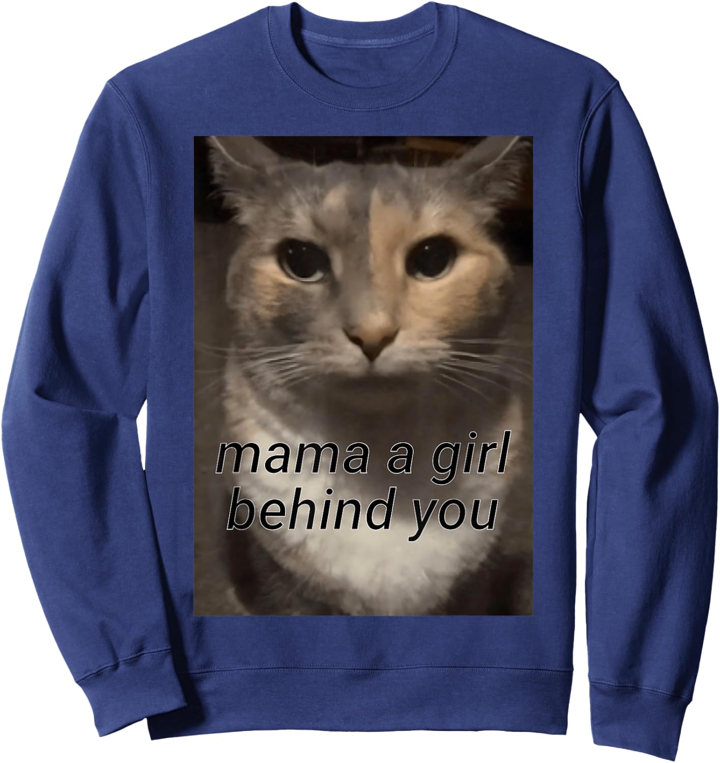 Funny Cat Meme Mama a Girl Behind You, Funny Gen Z Humour Sweatshirt - Sweatshirt | Navy
