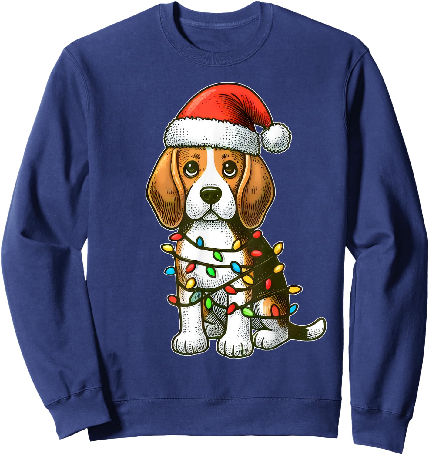 Merry Christmas Beagle Santa Christmas Lights Dog Xmas Tree Sweatshirt - Sweatshirt | Navy
