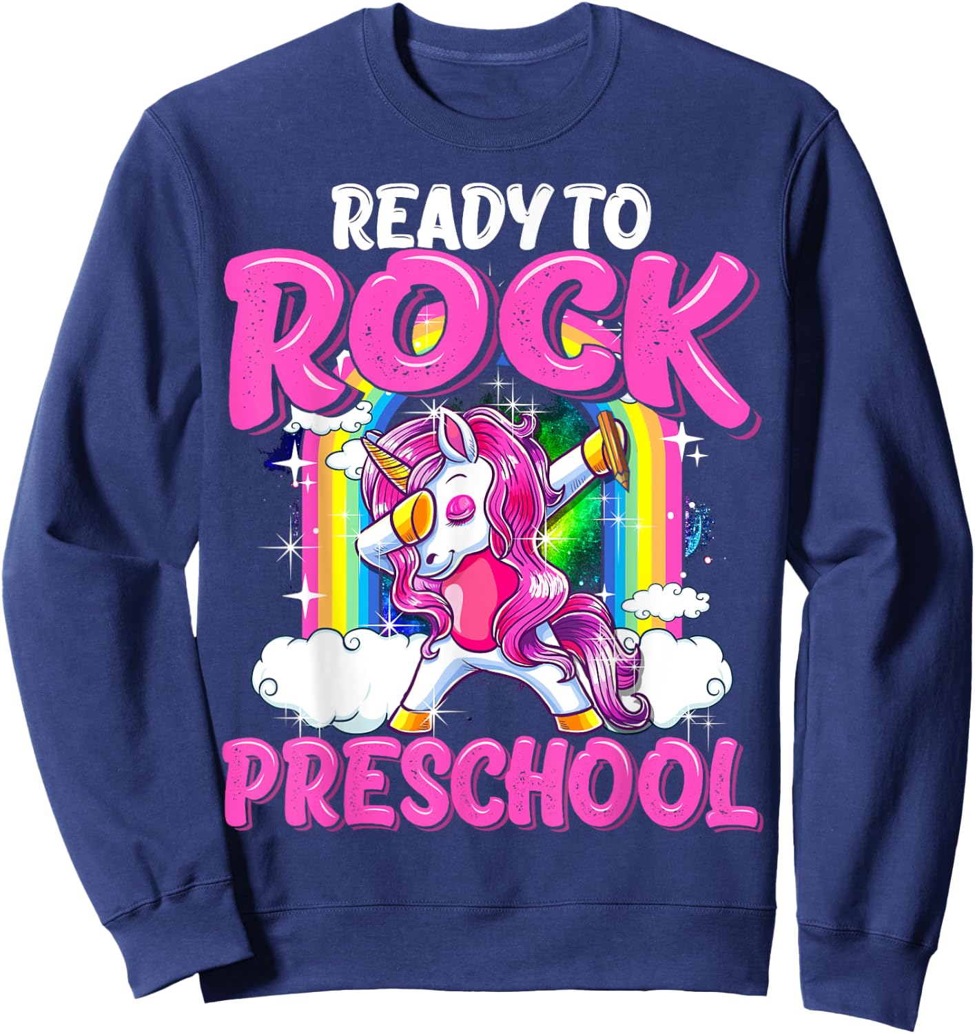 Ready To Rock Preschool Dabbing Unicorn Back To School Girls Sweatshirt - Sweatshirt | Navy