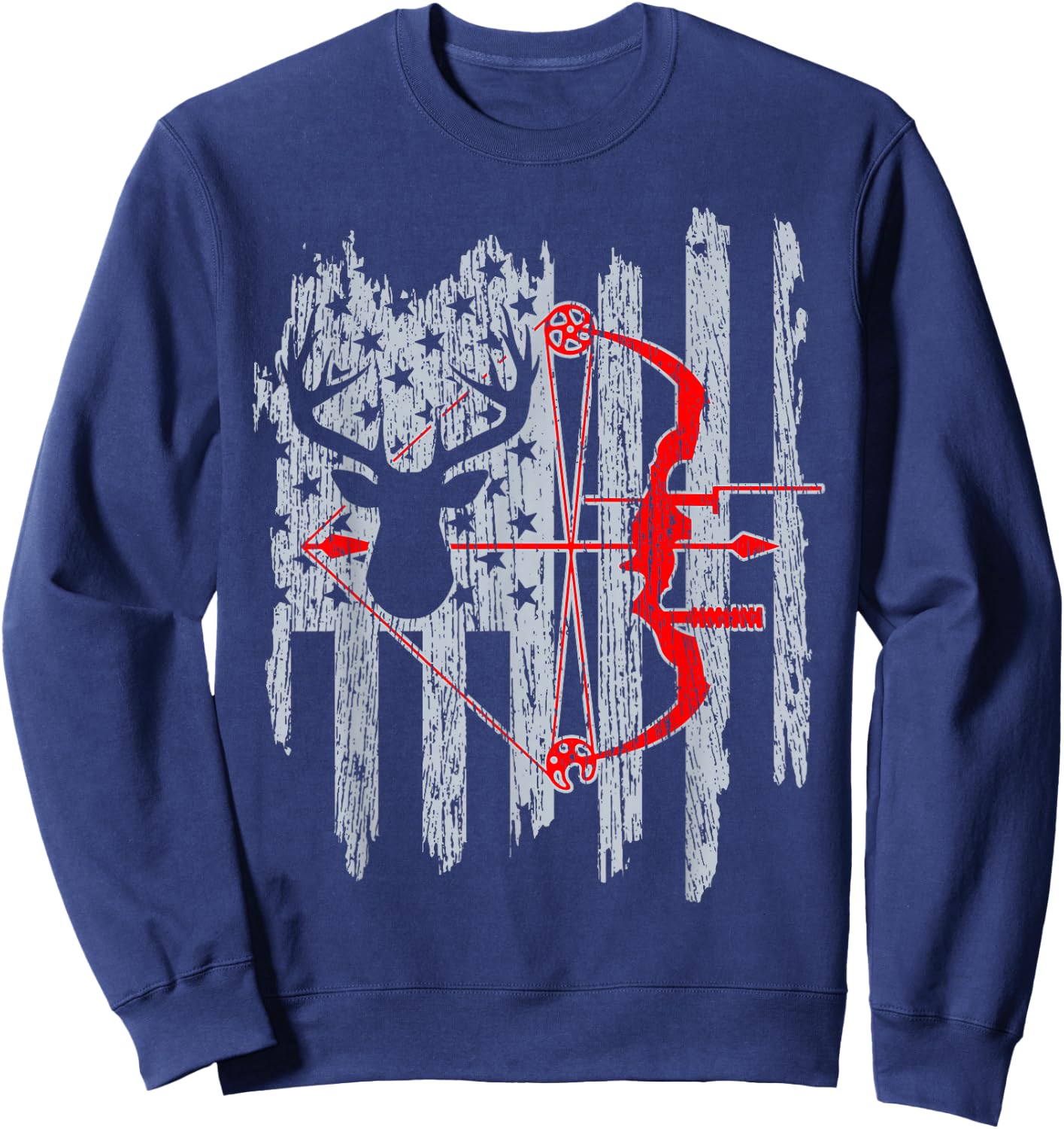 Bow Hunting American Flag Patriotic Deer Hunter Sweatshirt - Sweatshirt | Navy
