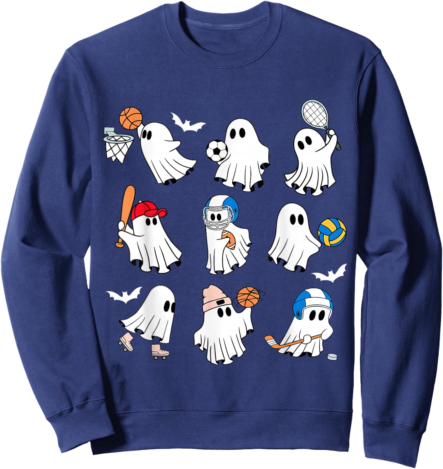 Halloween PE Teacher Ghost Playing Soccer Football Baseball Sweatshirt - Sweatshirt | Navy