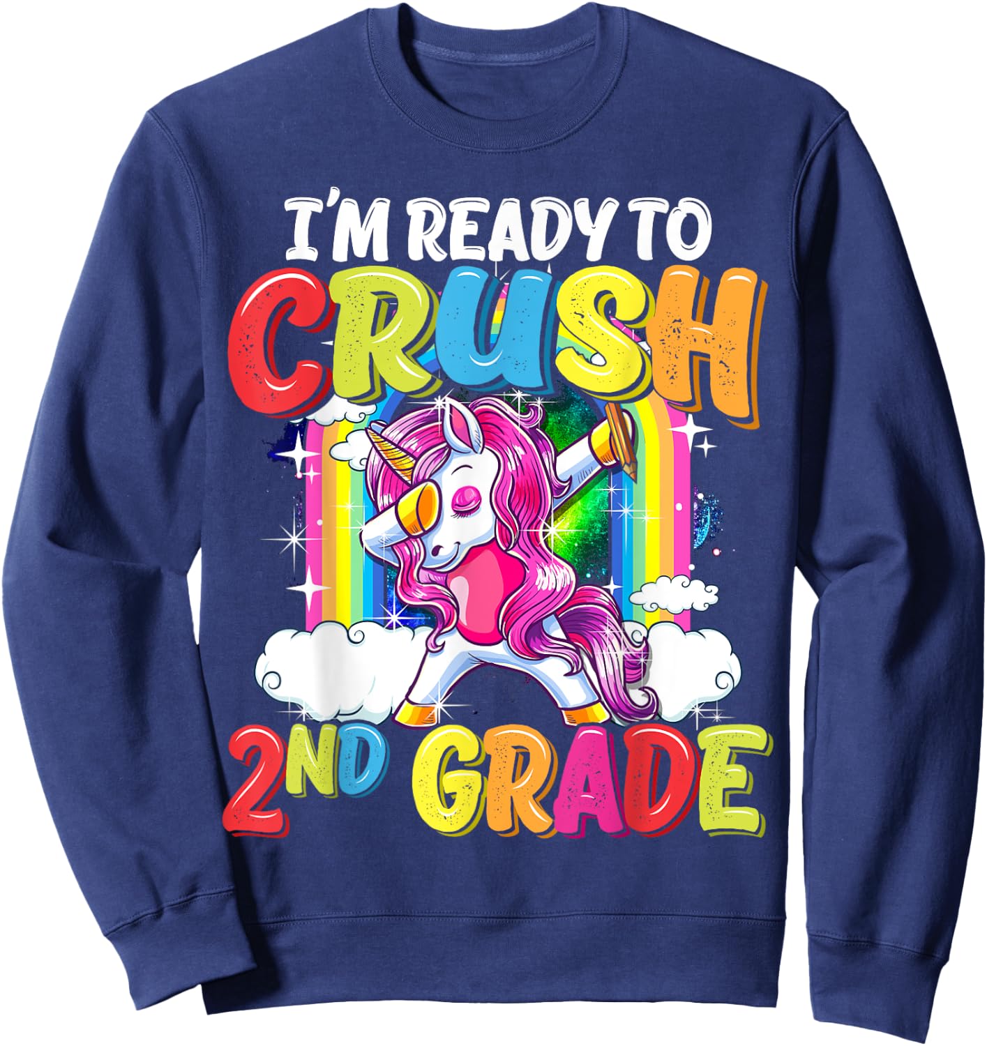 2nd Grade Dabbing Unicorn Back To School Girls Sweatshirt - Sweatshirt | Navy
