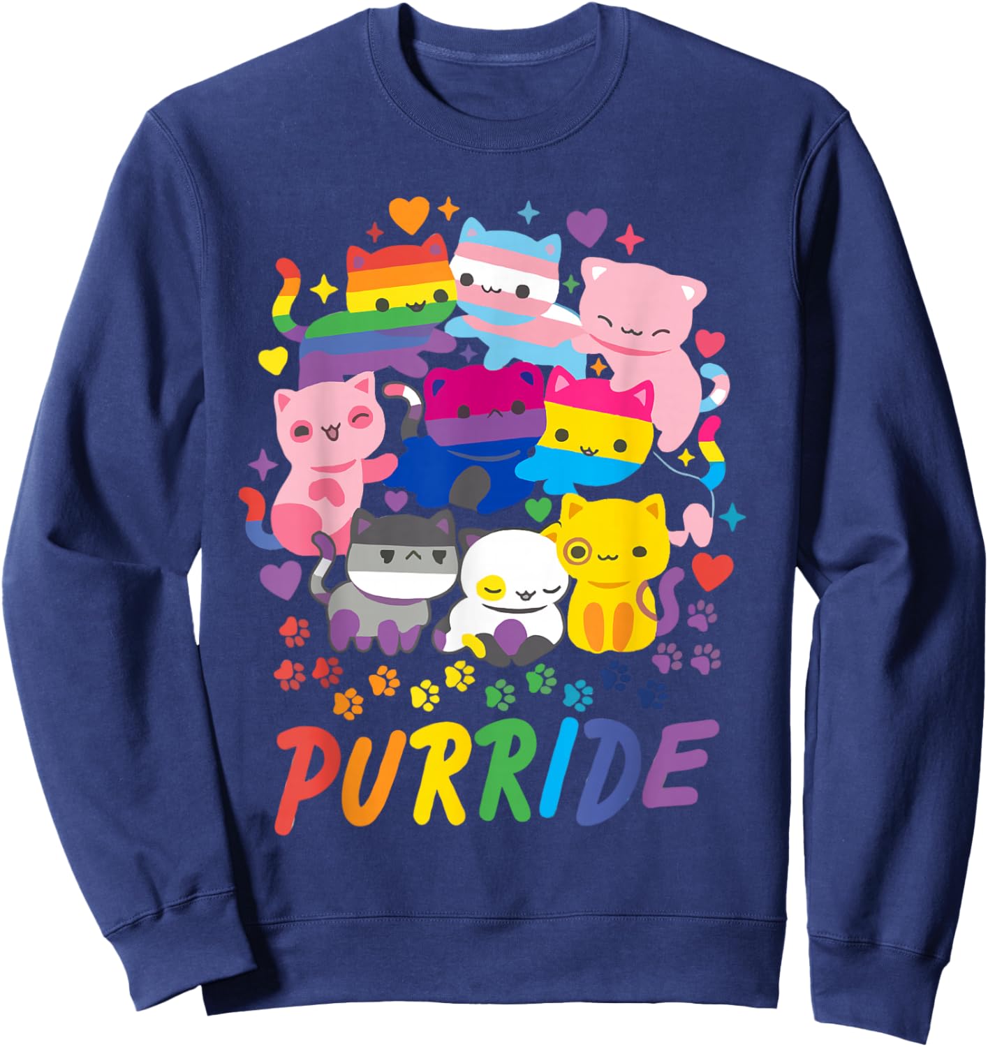 Purride Cat Pride Ally LGBT Rainbow Animal Lovers Women Kids Sweatshirt - Sweatshirt | Navy