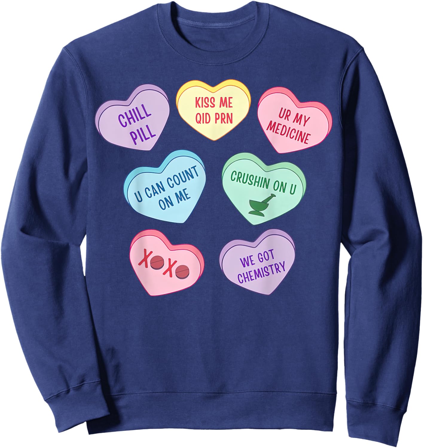 Retro Pharmacist Pharmacy Tech Candy Heart Valentine's Day Sweatshirt - Sweatshirt | Navy
