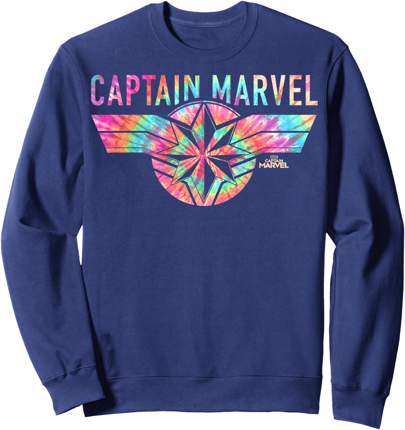 Captain Marvel Logo Banner Tie Dye Colors Graphic Sweatshirt - Sweatshirt | Navy