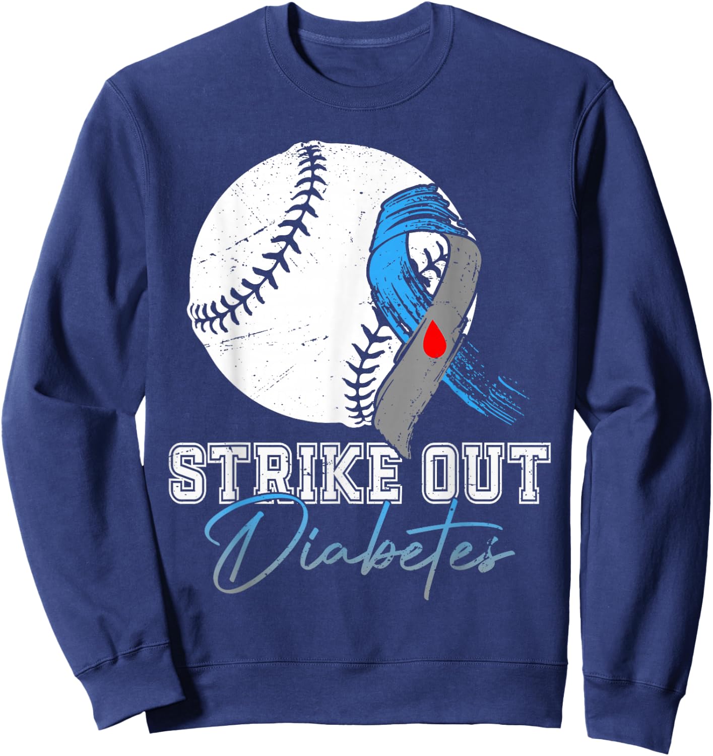 Strike Out Type 1 Diabetes Awareness T1D Warrior Baseball Sweatshirt - Sweatshirt | Navy
