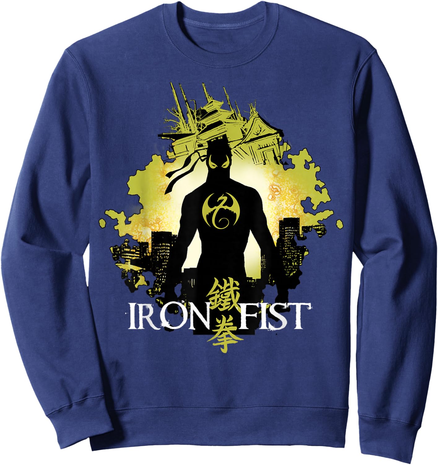 Marvel Iron Fist Blackout Silhouette Cityscape Glow Sweatshirt - Sweatshirt | Navy