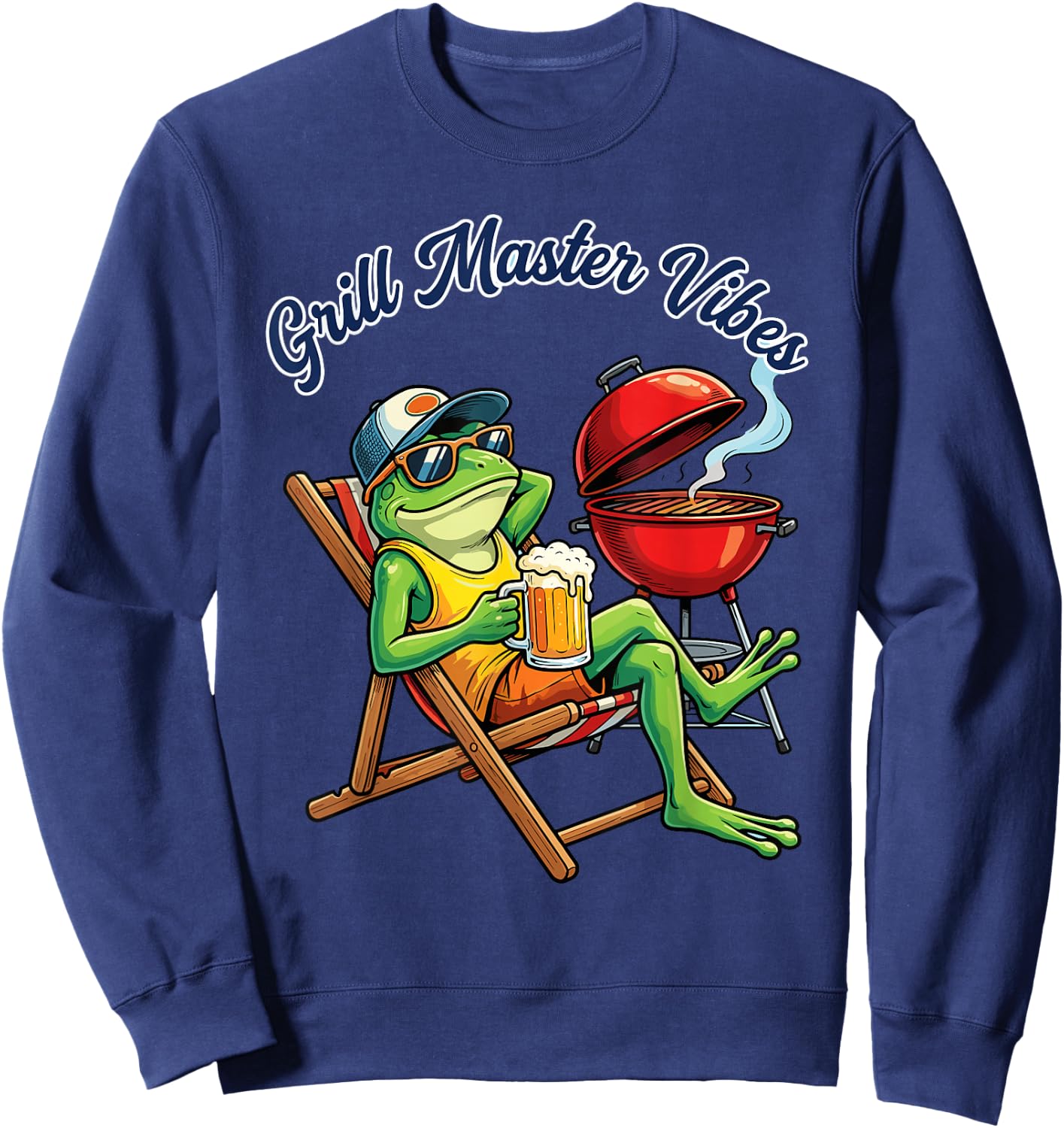 Funny Grilling Frog Outdoor Cooking Cartoon Amphibian Humor Sweatshirt - Sweatshirt | Navy