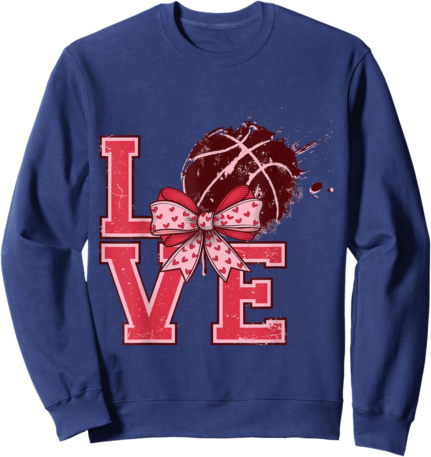 Valentine's Day Love Basketball Cute Bows Pink Gifts Ideas Sweatshirt - Sweatshirt | Navy